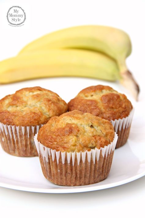 These are the perfect banana muffins! They are bursting with flavor and they are so easy to make. These are our favorite! Diced Strawberries, Banana Bread Muffin Recipe, Cut Sugar, Healthy Banana Muffins, Banana Muffin, Banana Muffin Recipe, Banana Bread Muffins, Clam Recipes, Dessert Candles