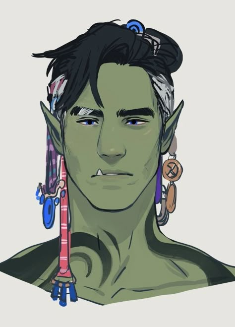 Handsome Half Orc, Dnd Orc Male, Half Orc Male Character Design, Half Orc Character Design, Half Orc Half Elf, Half Orc Dnd Male, Handsome Orc, Half Orc Dnd, Orc Drawing