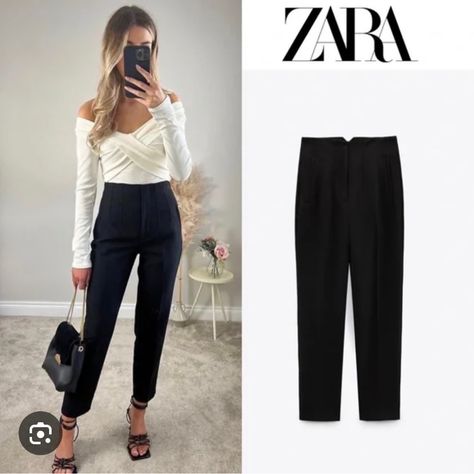 *Those* Zara Pants- Beautiful High Waist Silhouette, Tailored Look. Flattering Stretch. Classic Look. Versatile Styling Pair Trainers And Tee Or Or Pumps And A Button Up! Brand New, Without Tags, Only Tried On Once! Zara Trousers Outfit, Zara Trousers, Trouser Outfit, Zara Jumpsuit, Tailored Pants, Zara Pants, Zara Black, Trousers Women, Classic Looks