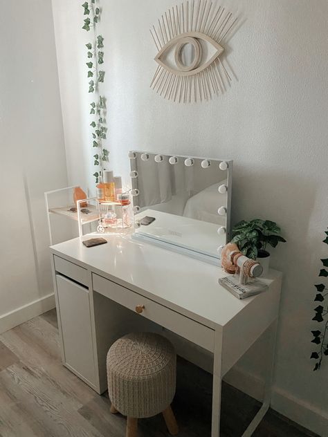 #vanity #amazonroom How To Style A Vanity, Trendy Vanity, Rooms With Vanity, Aesthetic Desk Vanity Setup, Aesthetic Vanity Desk Ideas, Ikea Vanity Desk, Desk With Vanity Mirror, Vanity Ideas Bedroom Preppy, Beachy Vanity Bedroom