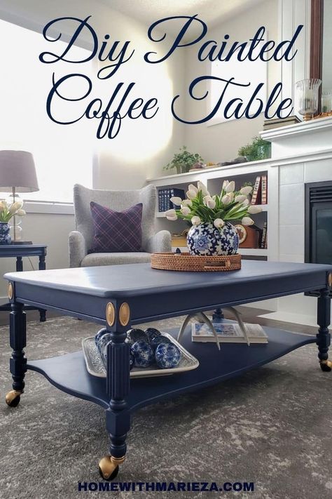 Diy Painted Coffee Table, Chalk Paint Coffee Table, Coffee Table Upcycle, Coffee Table Redo, Blue Coffee Table, Painted Coffee Table, Sports Den, Faux Marble Coffee Table, Furniture Colors