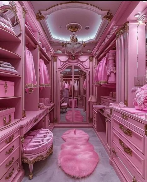 Pink Room Interior, Pink Aesthetic Design, Girly Pink Bedroom, Pink Closet, Dream Bedroom Inspiration, Girly Apartments, Luxury Room Bedroom, Pink Room Decor, Dream Apartment Decor