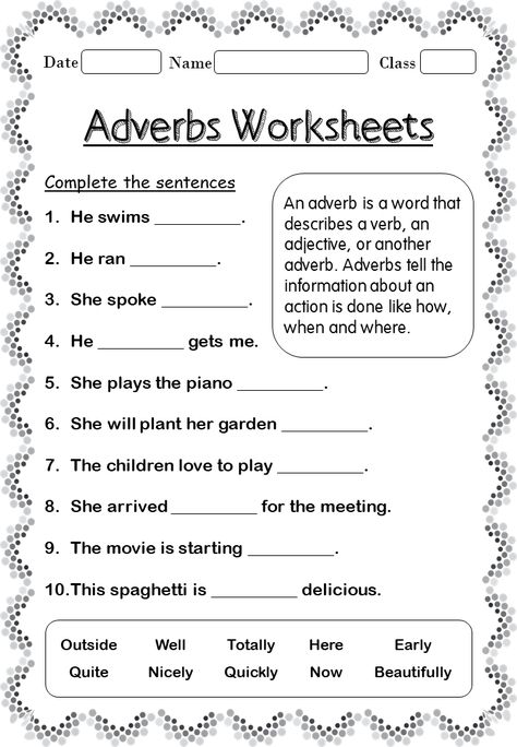 Adverb Activities, Worksheet 3rd Grade, Worksheets For 2nd Grade, Adverbs Worksheet, English Grammar For Kids, Adjective Worksheet, 3rd Grade Writing, Grammar For Kids, Teaching English Grammar