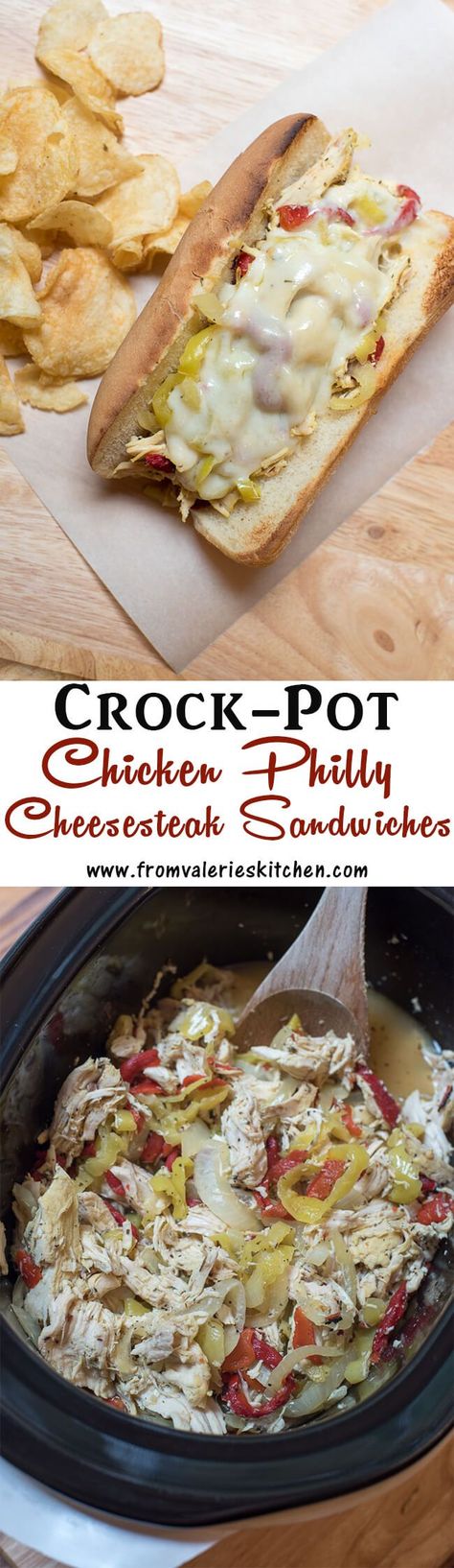 A delicious mixture of tender, shredded chicken, peppers and onions piled on hoagie rolls with melted cheese. ~ http://www.fromvalerieskitchen.com/wordpress Chicken Phillies, Chicken Cheesesteaks, Philly Cheesecake, Chicken Peppers And Onions, Philly Cheesesteak Sandwiches, Chicken Philly Cheesesteak, Veggie Meat, Philly Sandwich, Cheesesteak Sandwiches