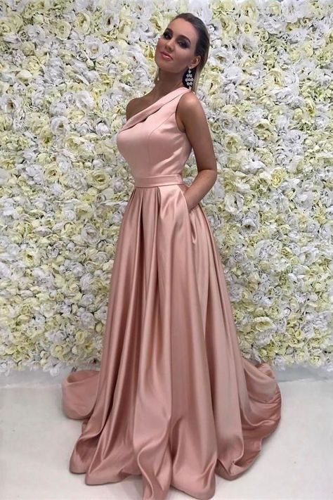 c5cc17e395d3049b03e0f1ccebb02b4ddesc43801628ri Chic Prom Dresses, Simple Prom Dress Long, Robes Glamour, Cheap Prom Dresses Long, Prom Dresses Simple, One Shoulder Prom Dress, Prom Dresses Long Pink, Pink Evening Dress, Prom Dresses With Pockets