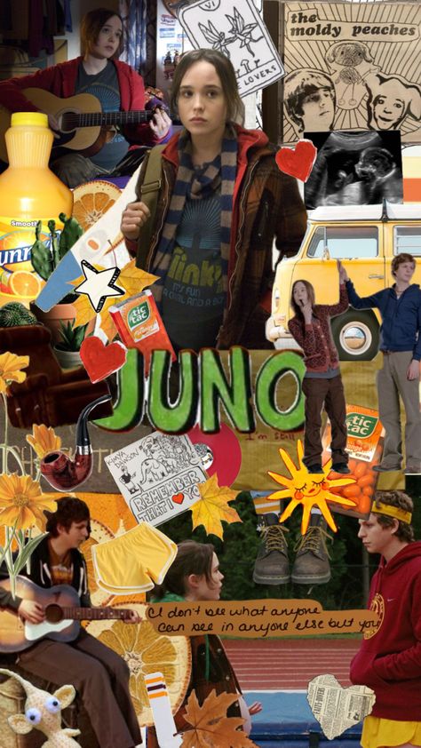 2007 Wallpaper, Juno 2007, Juno Movie, Orange Movie, Film Collage, Movie Collage, Juno, Tv Shows, Collage