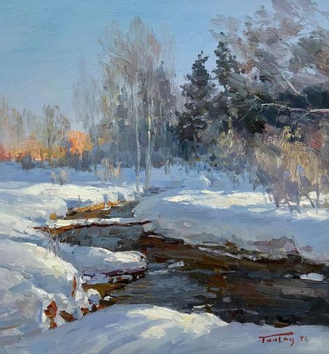 Winterscape Vintage Art, Taalay Art, Winter Landscape Painting, Winter Painting, Cloud Painting, Winter Beauty, Snow Scenes, Winter Art, Art Website