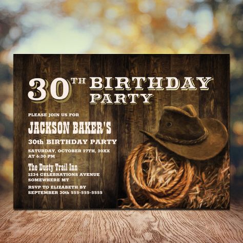 $2.98 | Rustic Wood Western 30th Birthday Party | Birthday Invitations | 30th birthday, thirtieth birthday, thirty, rustic, wood, western, country, rodeo, hay, cowboy hat Western 50th Birthday Party, Western Invitations, 60th Birthday Party Invitations, 30th Birthday Party Invitations, 40th Birthday Party Invites, Western Birthday Party, Country Birthday, 50th Birthday Party Invitations, Western Birthday