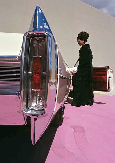 Model wearing mink coat by Emeric Partos entering a 1965 Cadillac Coupe de Ville, photo by Gene Laurents, 1964 Syd Mead, William Eggleston, Pink Cadillac, Last Ride, Volkswagen Bus, Old Car, Jolie Photo, Sports Cars Luxury, Car Collection