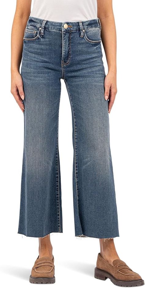 KUT from the Kloth Women's Meg High Rise Fab Ab Wide Leg Raw Hem at Amazon Women's Jeans store Wide Legs Jeans, Jeans Amazon, Jeans Store, Wide Legs, Amazon Women, Fashion Sense, Unique Fashion, Elegant Dresses, Everyday Essentials Products