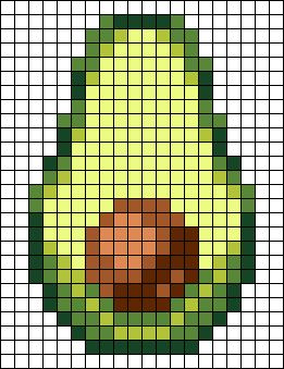 Fruit Alpha Pattern, Pixel Art Avocado, Avocado Cross Stitch, Avocado Guacamole, Easy Perler Beads Ideas, Hand Knit Blanket, Easy Pixel Art, Food Snack, Pixel Art Grid