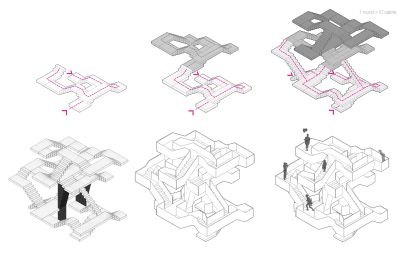 Supermachine Studio, Wison Tungthunya · 10 Cal Tower, The Labyrinth Community Playground, Stairs Architecture, Concept Diagram, Diagram Architecture, Architecture Presentation, Concept Architecture, Contemporary Architecture, Labyrinth, Magazine Design