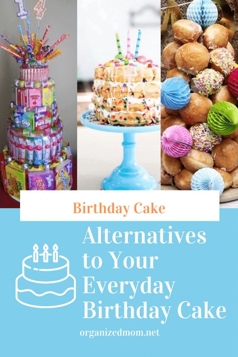 Non Sweet Birthday Cake Alternatives, Birthday Cake Substitute Ideas, Snack Cake Tower Birthday, Alternative Birthday Cake Ideas, Cake Alternatives Birthday, 13th Birthday Party Ideas For Teens, Birthday Cake Alternatives, Sweet Birthday Cake, Candy Bar Cake