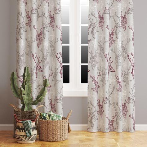 Window Coverings Bedroom, Patterned Window Treatments, Pattern Draping, Window Covering, Deer Pattern, Curtain Patterns, Christmas Deer, Holiday Home Decor, Canvas Texture