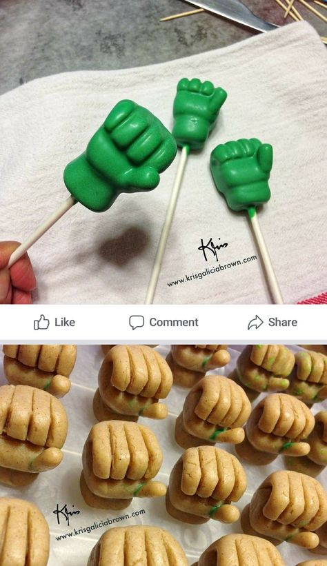 Hulk Desserts, Hulk Cake Pops, Hulk Treats, Hulk Cake, Cake Pop Designs, Pop Cake, Hulk Birthday, Cake Pop Recipe, Fondant Decorations