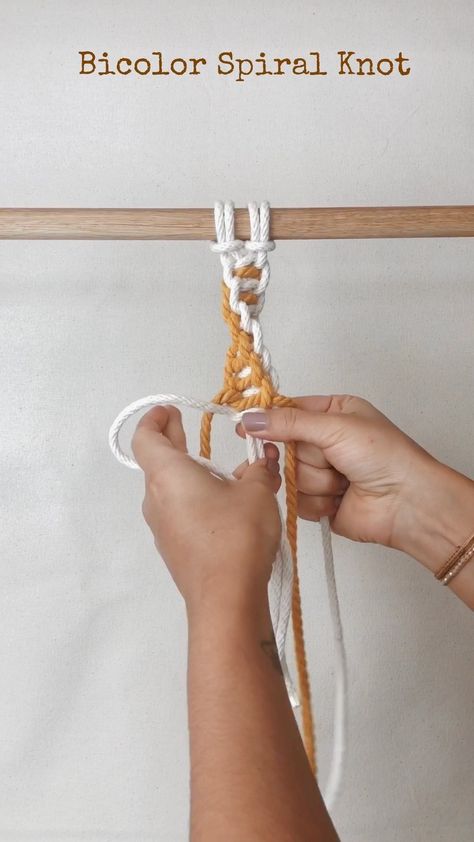 Pacific Knotwest on Instagram: “Wanna mix two colors for a project? Here’s how to do a bicolor spiral knot... this would look amazing in a plant hanger don’t you think?✨…” Spiral Knot, Macrame Plant Hanger Tutorial, Diy Macrame Plant Hanger, Diy Plant Hanger, Macrame Hanger, Square Knot, Macrame Plant Hangers, Macrame Tutorial, Macrame Patterns