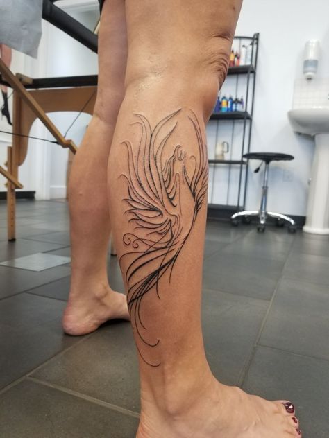 Phoenix Calf Tattoo, Dv Survivor, Phoenix Tattoo Feminine, Small Phoenix Tattoos, Mama Tattoo, Phoenix Tattoos, Phoenix Tattoo Design, Calf Tattoo, Phoenix Tattoo