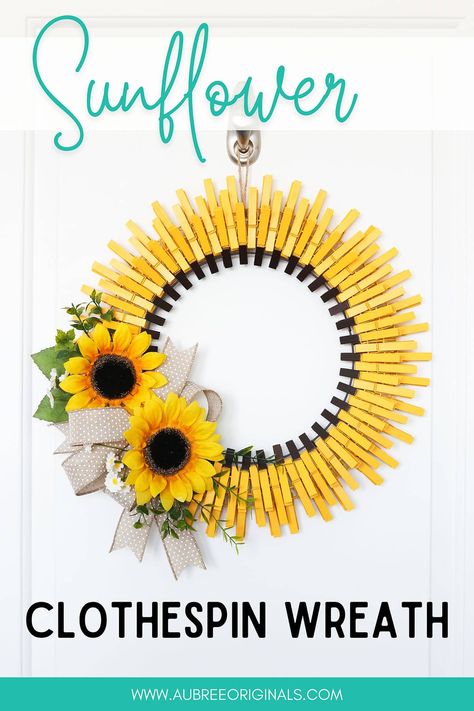 Flag Wreath Diy, Clothespin Wreath Diy, Sunflower Clothespin Wreath, Diy Sunflower Wreath, Cheap Wreaths, Recreation Activities, Diy Sunflower, Diy Deco Mesh Wreath, Clothespin Wreath