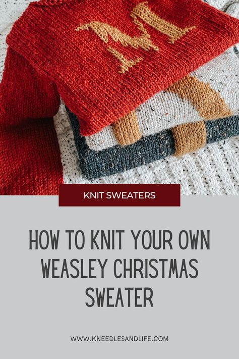 Christmas Sweater Pattern Knitting, Knitting For Beginners Patterns Sweaters, Knit Sweater Chunky, Christmas Sweaters Knitting Patterns, Holiday Sweater Knitting Patterns, Diy Knit Sweater Pattern, Knitting Projects Clothes, Knit Letters Pattern, Interesting Knitting Patterns