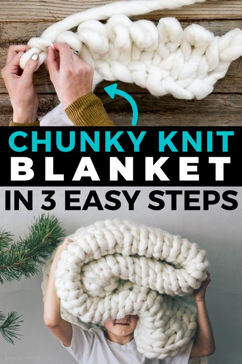 Arm Knitting Blanket Diy, Chunky Blanket Diy, Chunky Yarn Blanket, Finger Knitting Projects, Diy Knit Blanket, Diy Blanket, Hand Crocheted Blanket, Hand Knitting Diy, Knitting Blanket