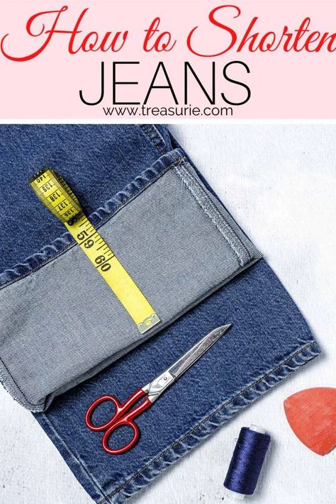 Best Way To Hem Jeans, How To Shorten Jeans By Hand, Hemming Jeans Without Sewing, Hemming Jeans With Original Hem By Hand, Shorting Jeans Diy, No Sew Hem Jeans, Shortening Jeans With Original Hem, Taking Up Jeans With Original Hem, How To Him Blue Jeans