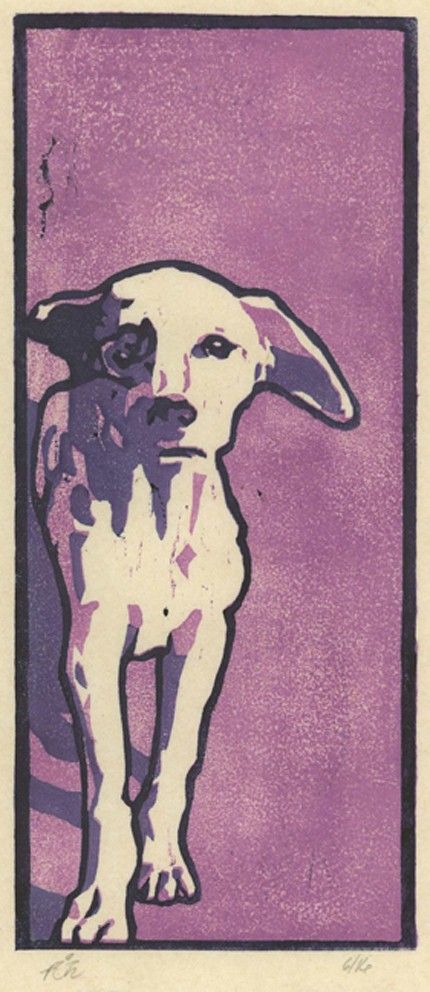 "Lonely Dog" - part of a series of woodcut prints that depict Indian stray dogs - by Annette Haines. http://www.etsy.com/uk/people/serendipityartist?ref=owner_profile_leftnav Tags: Linocut, Cut, Print, Linoleum, Lino, Carving, Block, Woodcut, Helen Elstone, Animals, Dog, Lonely. Reduction Print, Woodcut Printing, Lino Printing, Linoleum Print, Relief Printing, Woodcuts Prints, Wood Engraving, Block Printing, Ex Libris