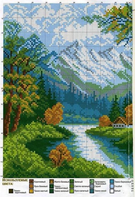 Cross Stitch House, Cross Stitch Landscape, Funny Cross Stitch Patterns, Beautiful Cross Stitch Pattern, Nature Cross Stitch, Cross Stitch Love, Pola Kristik, C2c Crochet, Beautiful Cross Stitch