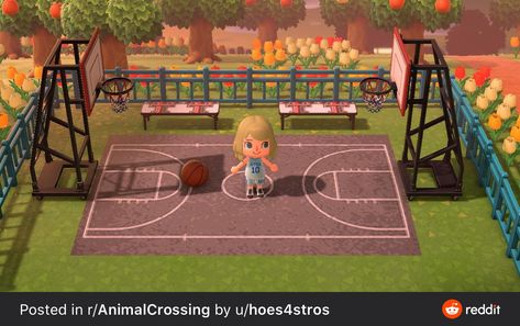 Basketball Court Animal Crossing Design, Animal Crossing Basketball Court, Patterns Animal Crossing, Motif Acnl, Animal Crossing Funny, Animal Crossing Wild World, Path Design, Qr Codes Animal Crossing, Basketball Design