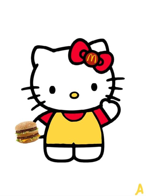 Cute Mcdonalds Drawing, Hello Kitty Eating, Hello Kitty Mcdonalds, Hello Wallpaper, Kitty Nails, Hello Kitty Nails, Food Drawing, Stylish Nails, Drawing Ideas