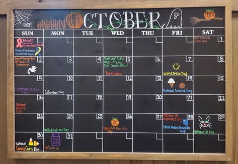 Calander Design Ideas Whiteboard, October Chalkboard Calendar Ideas, October Dry Erase Calendar Ideas, October Chalkboard Art Calendar, October Whiteboard Calendar, October Calendar Ideas Whiteboard, October Chalkboard Calendar, October White Board Ideas, Chalkboard Calendar Ideas