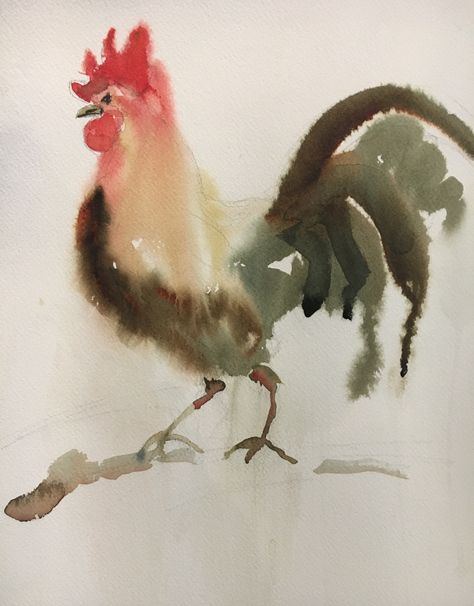 Loose watercolor by female artist Kim Weissenborn. She holds workshops in France. Rooster Painting, Bird Watercolor Paintings, Chicken Painting, Rooster Art, Watercolor Architecture, Poster Photo, Chicken Art, Animal Painting, Art On Paper