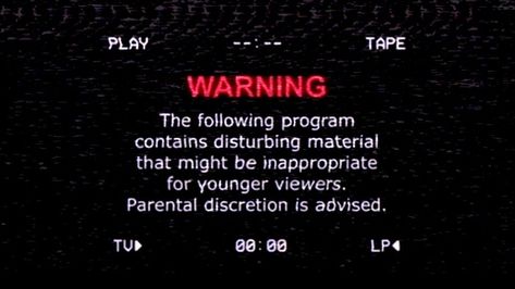 A retro vintage old VHS tape, screen capture with noise and distortion, showing a warning message: the video program contains disturbing material, parental discretion is advised The Hierophant, Creepy Horror, Video Tapes, Graphic Design Photoshop, Vhs Tapes, Vhs Tape, Title Card, I Need To Know, Knock Knock