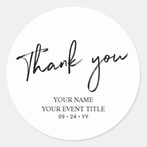 $7.45 | Black Brush Script Birthday Party Thank you Favor #surprise party, thank you stickers, birthday party thank you, lettering, modern, black and white, favors, adult birthday, brush script, 30th 40th 50th 60th 45 Birthday, Black Brush, 45th Birthday, Brush Script, Surprise Party, Birthday Stickers, Thank You Stickers, Round Stickers, Birthday Party