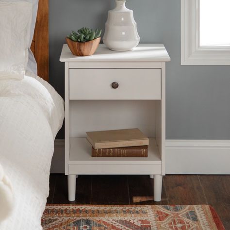 Classic Modern 1 Drawer Nightstand — Pier 1 Nightstand White, Kids Nightstand, Side Tables Bedroom, White Nightstand, Indoor Patio Furniture, Storage Drawer, Wood Nightstand, Room Essentials, Easy Home Decor