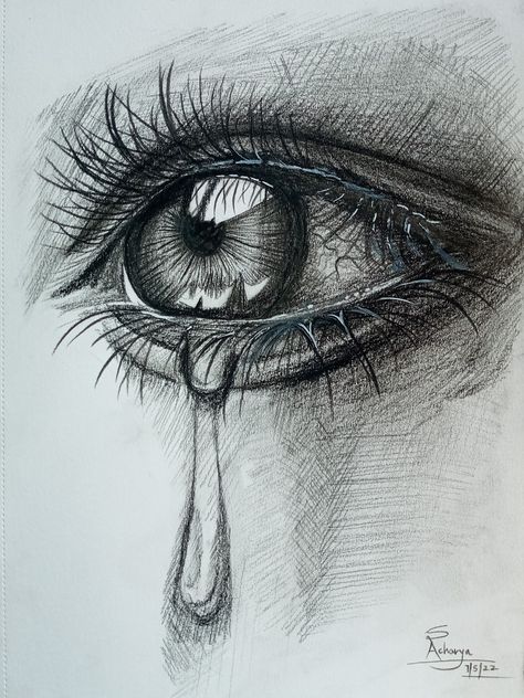 Cryonics Art Easy, Pencil Eye Sketch, Crying Eye Sketch, Newspaper Art Diy, Realism Drawings, Easy Portrait, Easy Portrait Drawing, Human Drawing Reference, Hatch Drawing