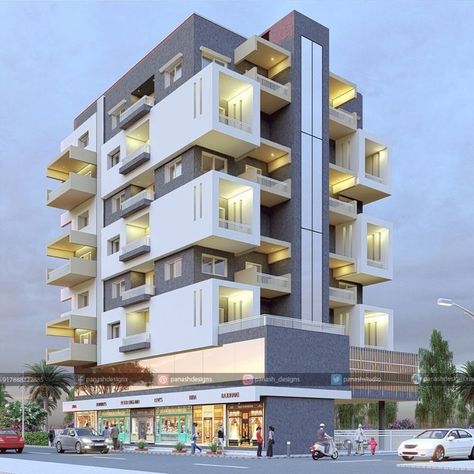 Modern Building Elevation, Elevation Rendering, Commercial Elevation, Building Front Designs, Apartments Exterior, 3d Elevation, Architecture Elevation, Facade Architecture Design, Residential Building Design