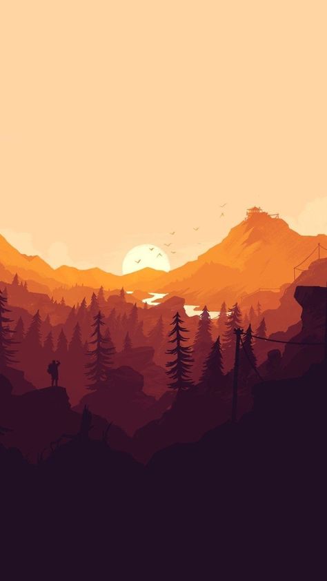 Firewatch Tattoo, Video Game Wallpaper Iphone, Firewatch Wallpaper, 2d Background, Material Wallpaper, Fire Watch, Minimalistic Wallpaper, Art Deco Design Graphics, Northwest Landscaping