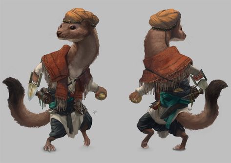 Weasel (Process Video Included) by Windmaker on DeviantArt...  of Ylaruam area/region... Weasel Character Design, Weasel Character, Lost Bear, Mouse Guard, Anthro Animals, Interesting Drawings, Dnd Inspiration, Dnd Art, Fantasy Artist