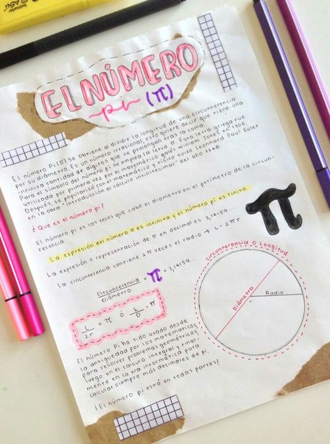 Apunte bonito sobre el número pi. Study Notes, Note Taking, Quick Saves, Design