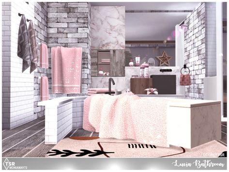 The Sims Resource - Lucia Bathroom Y2k Bedroom Sims 4, Pink Princess Bedding, Taupe Bathroom, Living Room Sims 4, Sims Furniture, Modern Estate, Sims Inspiration, Pastel Bedroom, Cc Sims4