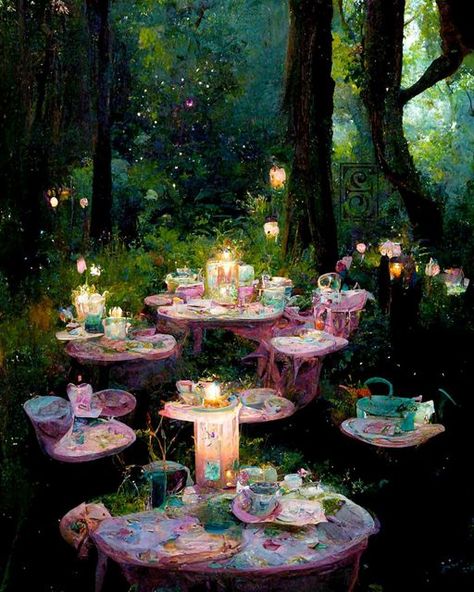 Fairy Forest Art, Picnic Art, Pink Tea Party, Enchanted Forest Party, Fairy Tea Parties, Forest Party, Fairy Forest, Pink Lifestyle, Pink Fairy