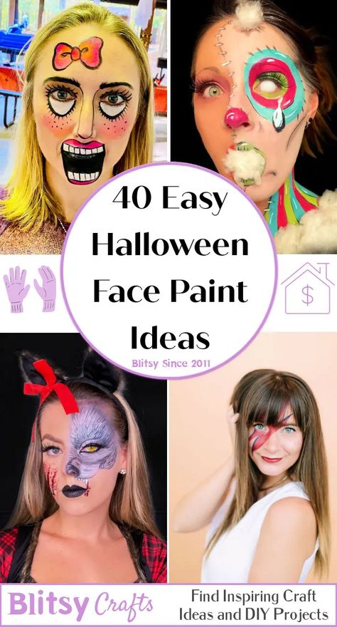 40 Easy Halloween Face Paint Ideas 2022 - Blitsy Easy Face Painting For Halloween Women, Cosplay Face Paint Ideas, Face Painted Halloween Costumes, Costume With Face Paint, Face Paint Adults Halloween, Fairy Face Paint Women, Face Paint Costumes For Women, Face Paint For Halloween For Women, Easy Halloween Face Paint Ideas