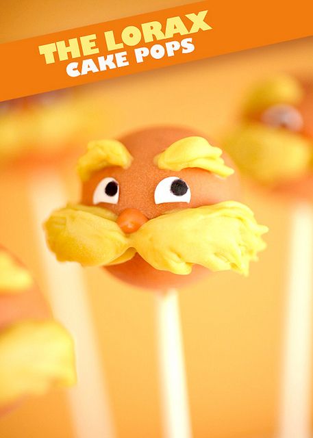 Technically this is like a food craft... but I don't want another board for it. Lorax styled cake pops! Lorax Cake, 20 Cake, Lorax Birthday, Lorax Party, Silicone Baking Pans, Yellow Candy, Seuss Party, The Lorax, Baking Pan