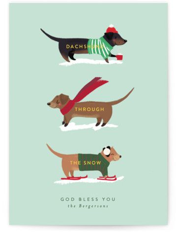 Dachshund Through The Snows Holiday Non-Photo Cards Minted Holiday Cards, Snow Illustration, Dog Puns, Dashing Through The Snow, Snow Art, Snow Dogs, Dachshund Love, Dog Holiday, Weiner Dog