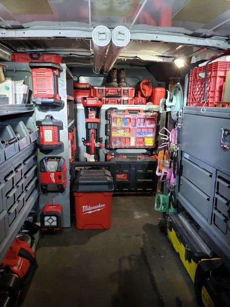 Electrician Van Organization, Plumbing Van Organization, Hvac Van Organization, Work Van Organization, Work Van Organization Ideas, Van Organization Ideas, Electrician Van, Van Storage Ideas, Van Setup