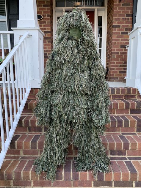 Halloween Costume, Ghillie Suit, Swamp Thing Gilly Suit Costume, Swamp Halloween Decor, Swamp Costume Ideas, Swamp Outfit, Moss Costume, Swamp Monster Costume, Swamp Costume, Gilly Suit, Bush Costume