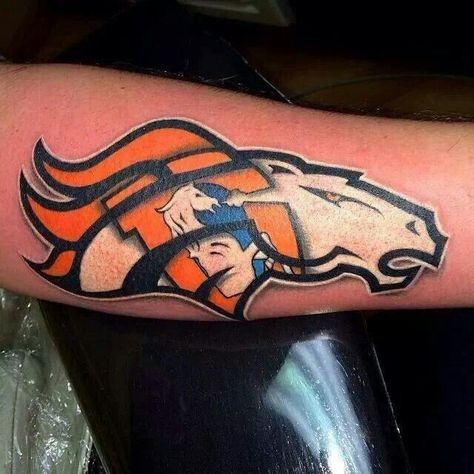 Broncos temporary tattoo. Would make for a great permanent tattoo. Broncos Tattoo, Denver Broncos Tattoo, Jeep Tattoo, Broncos Wallpaper, Tattoos Pictures, Denver Broncos Logo, Go Broncos, White Ink Tattoo, Men Tattoos