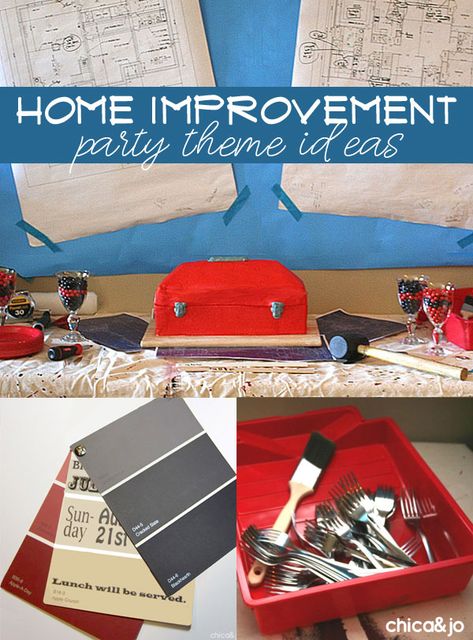 Home Improvement Party Theme, Home Improvement Themed Party, Office Theme Bridal Shower Ideas, Couples Wedding Shower Themes Ideas Decoration, Shoe Bridal Shower Theme, Bridal Shower Games Toilet Paper Dress, Bridal Shower Kitchen Theme, Couples Shower Decorations, Metal Tool Box