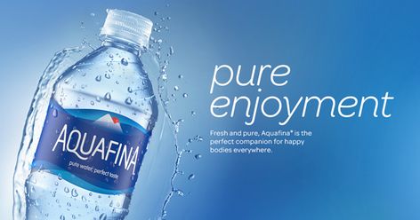 Fresh and pure, Aquafina® is the perfect companion for happy bodies everywhere. Aquafina Water Bottle, Water Poster Design, Water Ads, Alkaline Water Brands, Nestle Water, Branded Water Bottle, March Themes, Mineral Water Bottle, Natural Mineral Water