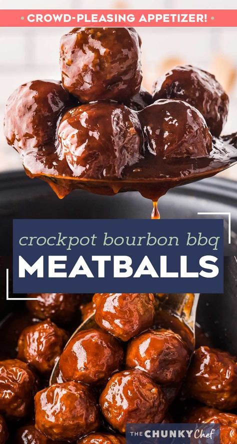 Bourbon Meatballs Crockpot, Bbq Crockpot, Bourbon Meatballs, Cooking Frozen Meatballs, Bbq Meatball Recipe, Party Meatballs, Best Appetizer, Chunky Chef, Crockpot Appetizers